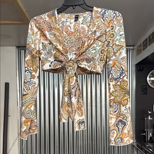 Paisley Print Tie-Front Crop Top